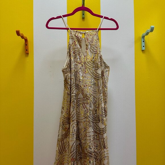 Vintage Charlotte Russe Gold & Silver Sequin Halter dress Size L